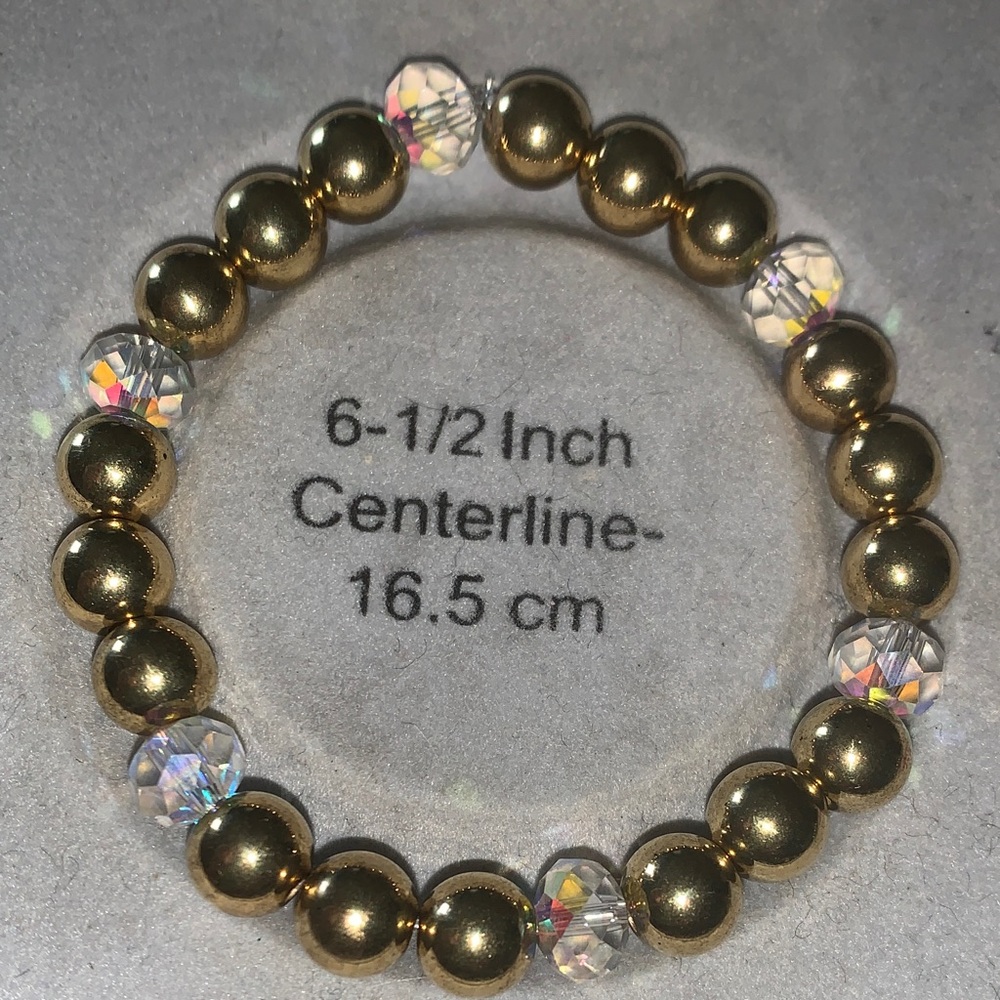 Gold and Crystal Beaded stretch Bracelet